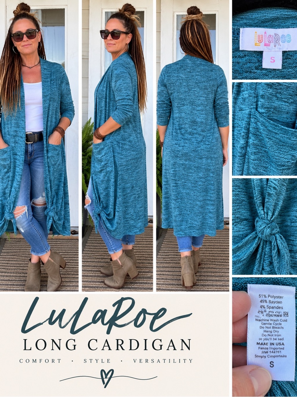 LuLaRoe Teal Blue Heather Long Open-Front Cardigan